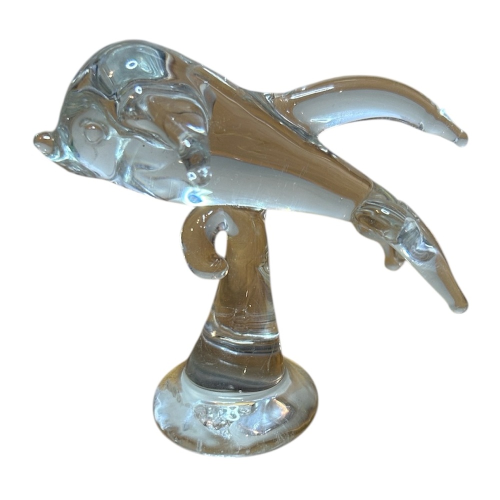 Art glass dolphin figurine hand blown style clear glass